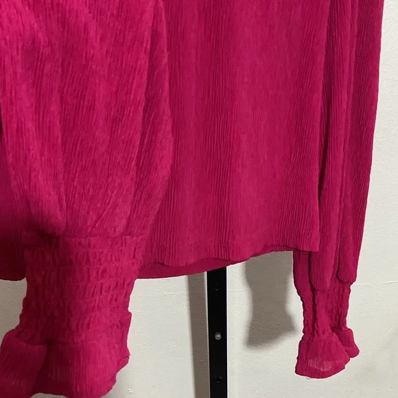 Mango Textured turtleneck Fuchsia Blouse with Ruffled Neckline - Picture 9 of 12
